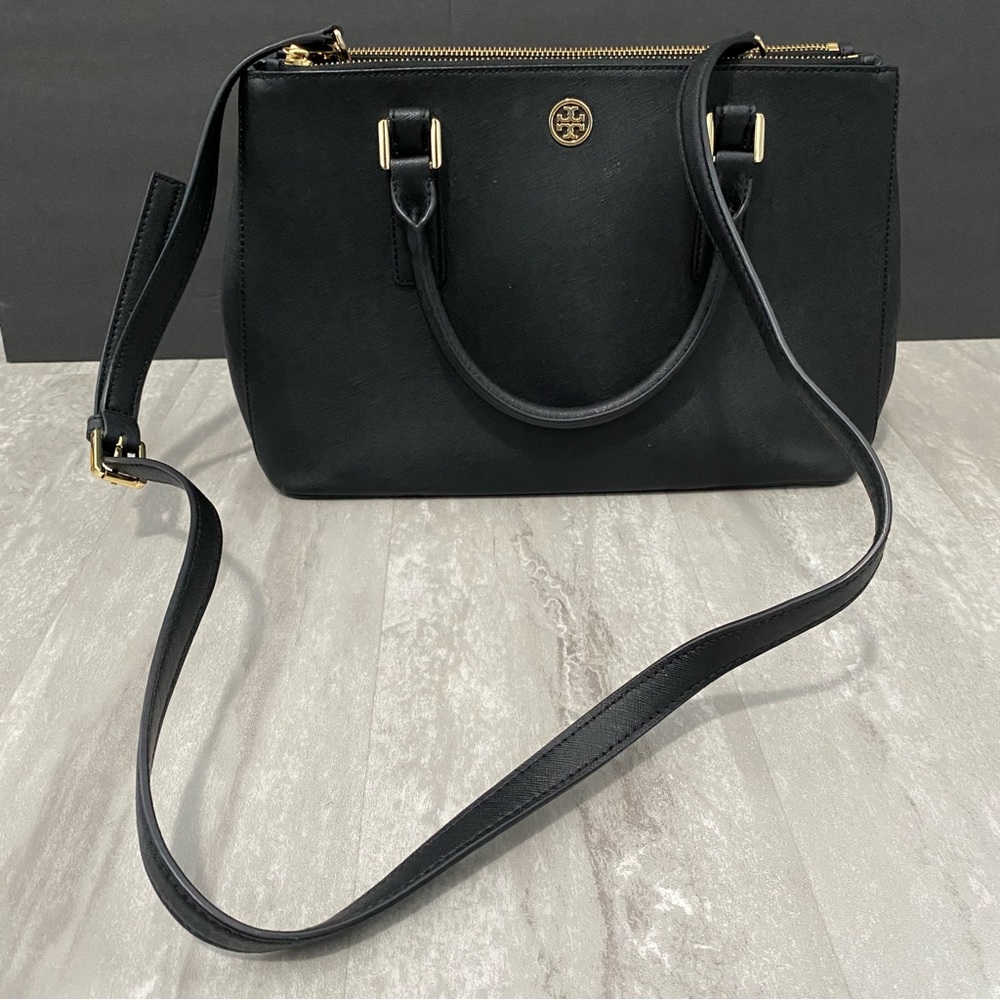 Tory Burch Black Double-Zipper Satchel Bag